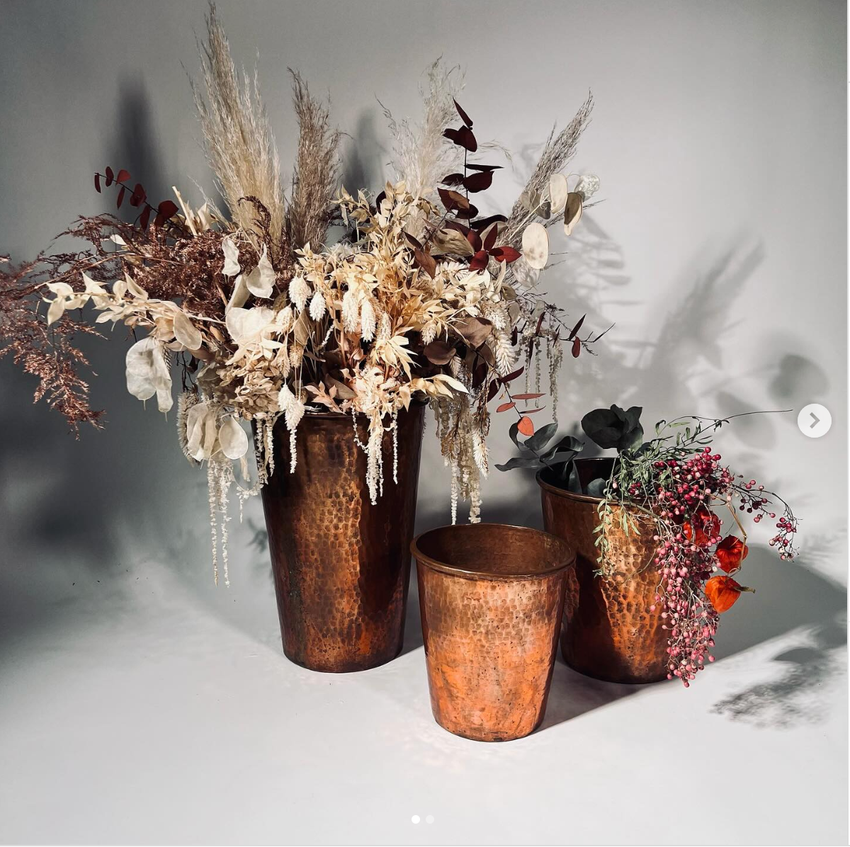 Vintage Copper Vase Trio Set